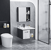 BLACK & CREAM ALUMINIUM BATHROOM VANITY WITH CABINET & MIRROR SMALL BLACK & CREAM ALUMINIUM BATHROOM VANITY WITH CABINET & MIRROR SMALL