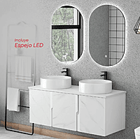 WHITE ALUMINIUM BATHROOM VANITY WITH SINKS & 2 LED MIRRORS WHITE ALUMINIUM BATHROOM VANITY WITH SINKS & 2 LED MIRRORS