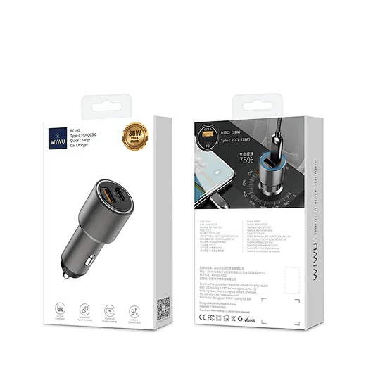 WiWU PC100 Mini Car Charger 18w Fast Charger USB-C