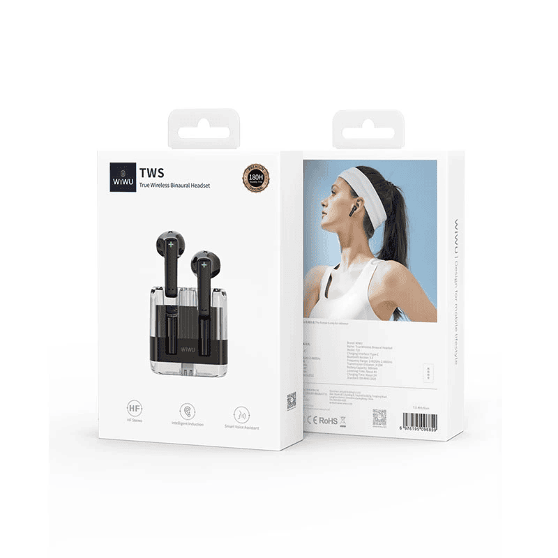 WiWU Transparent Wireless Bluetooth Earbuds T21 Ergonomic Semi earphone black WiWU Transparent Wireless Bluetooth Earbuds T21 Ergonomic Semi earphone black