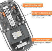 WM105 Crystal Transparent Magnatic Wireless Mouse, Dual-bluetooth +2.4G three-mode, Can connect three devices at the same time - Black