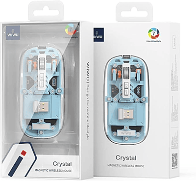 WM105 Crystal Transparent Magnatic Wireless Mouse, Dual-bluetooth +2.4G three-mode, Can connect three devices at the same time - Blue WM105 Crystal Transparent Magnatic Wireless Mouse, Dual-bluetooth +2.4G three-mode, Can connect three devices at the same time - Blue